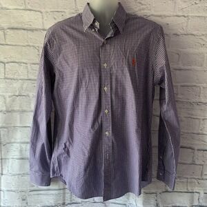 Ralph Lauren Mens‎ Large Slim Fit Button Down Purple Gingham Shirt